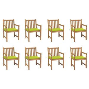Záhradné stoličky 8 ks s jasnozelenými podložkami tíkový masív