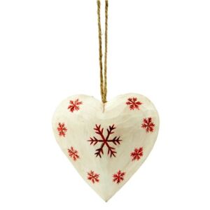 Závesná dekorácia Antic Line Heart with snowflake in white