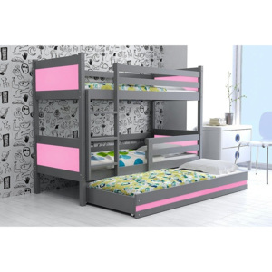Poschodová posteľ BALI 3 + matrac + rošt ZADARMO, 190x80 cm, grafit/ružový