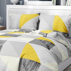 Goldea bavlnené posteľné obliečky - vzor 273 žltosivé moderné trojuholníky 140 x 200 a 70 x 90 cm