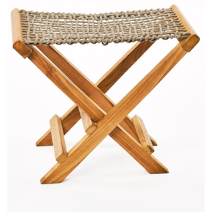 Béžová skladacia stolička z teakového dreva a výpletom z povrazu Simla Lay