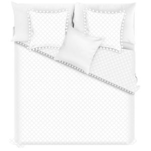 Biely pléd cez posteľ Slowdeco Pompoon, 220 × 240 cm
