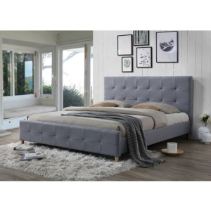 TEMPO KONDELA Balder 160 čalúnená manželská posteľ s roštom sivá / prírodná