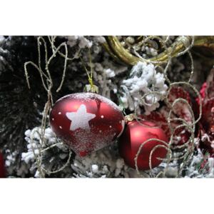 Červené vianočné ozdoby s bielou námrazou 4 ks