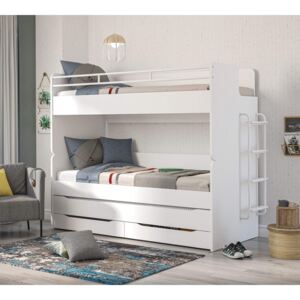 Cilek Poschodová posteľ White pre 3 deti 90x200 cm s úložným priestorom (rebrík)
