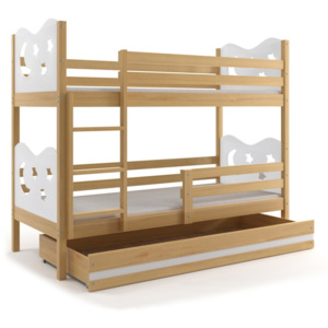 Poschodová posteľ MAX - 160x80cm - Hviezda - Borovica - Biela
