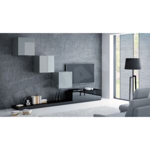 Obývacia stena Pixso VI, Farby: čierny + čierny lesk / šedý + šedý lesk