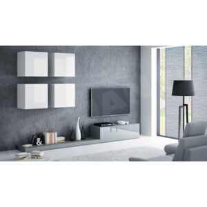 Obývacia stena Pixso II, Farby: šedý + šedý lesk / biela + biely lesk