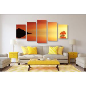 5-dielny obraz oranžová plachetnica