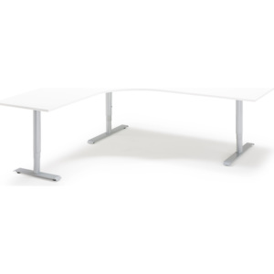Výškovo nastaviteľný stôl Adeptus, ľavý, 2000x2000 mm, laminát biela/šedá