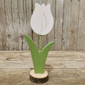 Drevený tulipán dekorácia zeleno biely 7,5×19×5cm