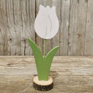 Drevený tulipán dekorácia zeleno biely 13x4cm
