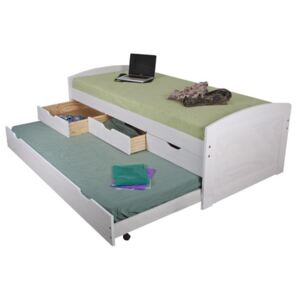 OVN posteľ IDN 8806B biela s prístelkou borovica masív 90x200 cm + rošt