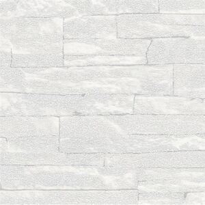 Vliesové tapety na stenu 58414, rozmer 10,05 m x 0,53 m, Brique 3D ukladané kamene biele s výraznou štruktúrou, Marburg