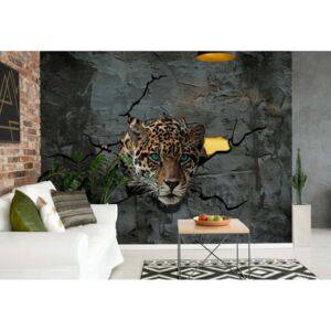 Fototapeta GLIX - 3D Leopard Concrete Wall + lepidlo ZADARMO Vliesová tapeta - 368x254 cm