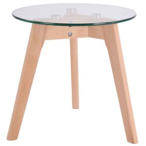 Sklenený stolík Motala 40, drevené nohy ~ v40 x Ø40 cm