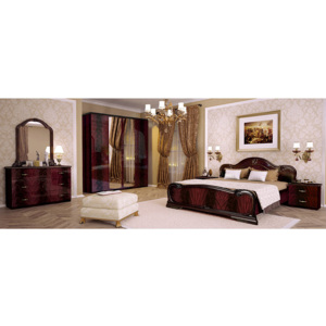 Spálňa PAPER - posteľ 160x200+rošt+matrac DE LUX+2x noč. stolík+štvordverová skříňa so zrkadlom+komoda+zrk., mahagoni