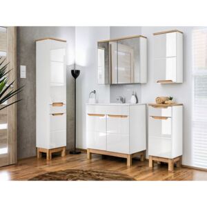 Kúpeľňový nábytok Alin 60 cm, Farby: biela / biely lesk + dub wotan, Sifón: bez sifónu, Umývadlová batéria: nie