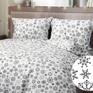 Goldea vianočné bavlnené posteľné obliečky - vzor 1045 čierne vločky na bielom 140 x 200 a 70 x 90 cm