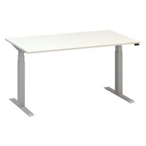 Výškovo nastaviteľný kancelársky stôl Alfa Up so sivým podnožím, 140 x 80 x 61,5-127,5 cm, dezén biely