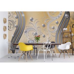 Fototapeta - Ornamental Silver And Yellow Swirl Design Vliesová tapeta - 250x104 cm