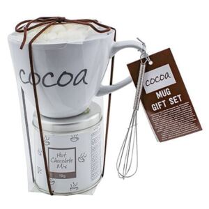 WEBHIDDENBRAND Darčeková sada, Čokoláda 19 g, biely keramický hrnček s nápisom, 300 ml, Marshmallow 12 g, metlička