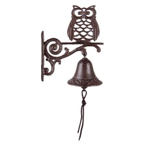 Hnedo čierny liatinový nástenný zvonček so sovou - 11 * 19 * 25 cm