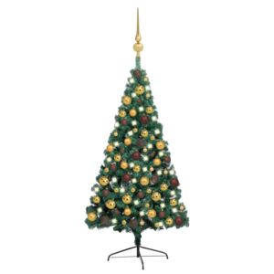 Umelý vianočný polovičný stromček s LED a súpravou gulí zelený 150cm