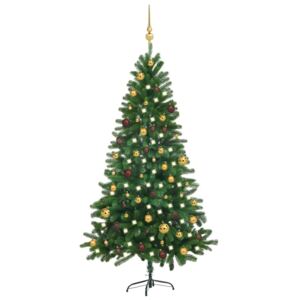 Umelý vianočný stromček s LED a súpravou gulí 180 cm zelený