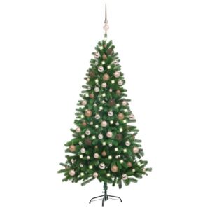 Umelý vianočný stromček s LED a súpravou gulí 150 cm zelený