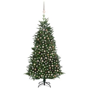 Umelý vianočný stromček s LED a súpravou gulí 210 cm zelený PVC a PE