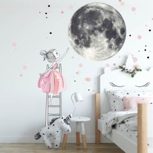 Samolepka na stenu - Mesiac a dievča na rebríku