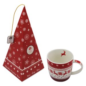 Home Elements Vianočný hrnček so sobíkom, 300 ml + Čierny čaj - Brusnica, Jablko