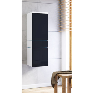 Závesná kúpeľňová skrinka TALUN - TYP 01 + LED osvetlenie, 30x110x30 cm, biela/čierny lesk