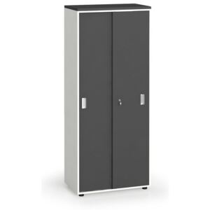 Kancelárska skriňa so zasúvacími dverami, 1781x800x420 mm, biela / grafitová