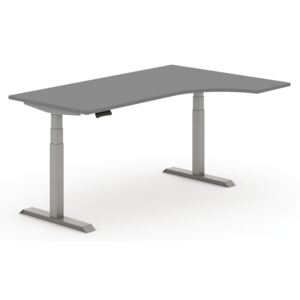 Výškovo nastaviteľný stôl, elektrický, 625-1275 mm, ergonomický ľavý, doska 1800x1200 mm, breza, sivá podnož