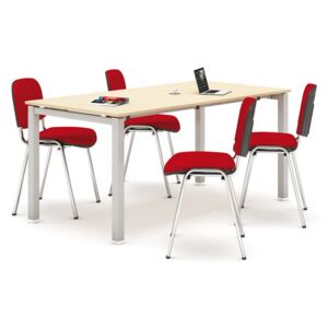 Rokovací stôl Air 1600x800 breza + 4 stolička Viva červené