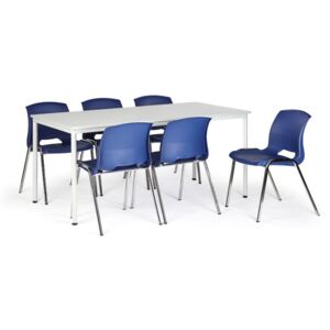 Stôl jedálny, sivý 1800x800 + 6 stoličiek Cleo, modrá