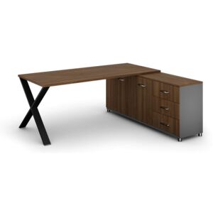 Kancelársky pracovný stôl ALFA X so skrinkou vpravo, doska 1800x800 mm, dezén orech