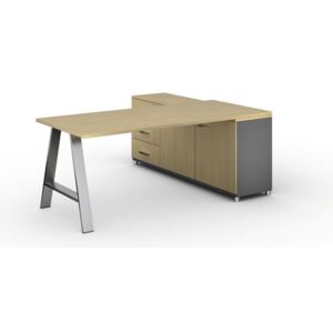 Kancelársky pracovný stôl ALFA A so skrinkou vľavo, doska 1800x800 mm, breza