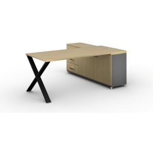 Kancelársky pracovný stôl ALFA X so skrinkou vľavo, doska 1800x800 mm, dezén buk breza