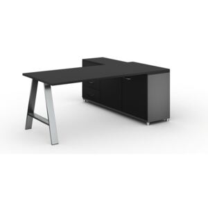 Kancelársky pracovný stôl ALFA A so skrinkou vľavo, doska 1800x800 mm, antracit