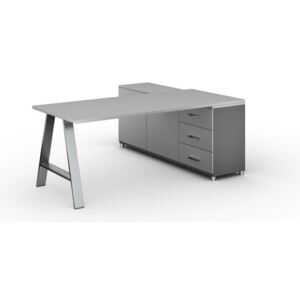 Kancelársky pracovný stôl ALFA A so skrinkou vľavo, doska 1800x800 mm, sivá