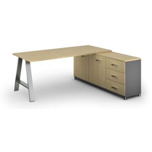 Kancelársky pracovný stôl ALFA A so skrinkou vpravo, doska 1800x800 mm, breza