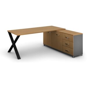 Kancelársky pracovný stôl ALFA X so skrinkou vpravo, doska 1800x800 mm, dezén buk