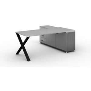 Kancelársky pracovný stôl ALFA X so skrinkou vľavo, doska 1800x800 mm, dezén sivá