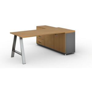 Kancelársky pracovný stôl ALFA A so skrinkou vľavo, doska 1800x800 mm, buk