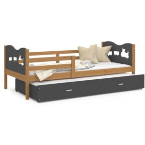 Detská posteľ s prístelkou MAX W - 190x80 cm - sivá / jelša - vláčik