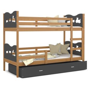 Detská poschodová posteľ so zásuvkou MAX R - 160x80 cm - sivá / jelša - vláčik