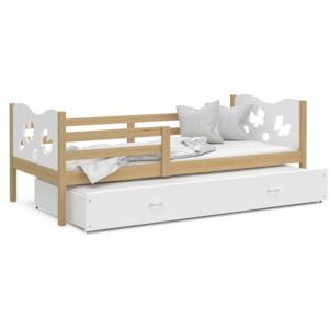 Detská posteľ s prístelkou MAX W - 200x90 cm - biela / borovica - motýle